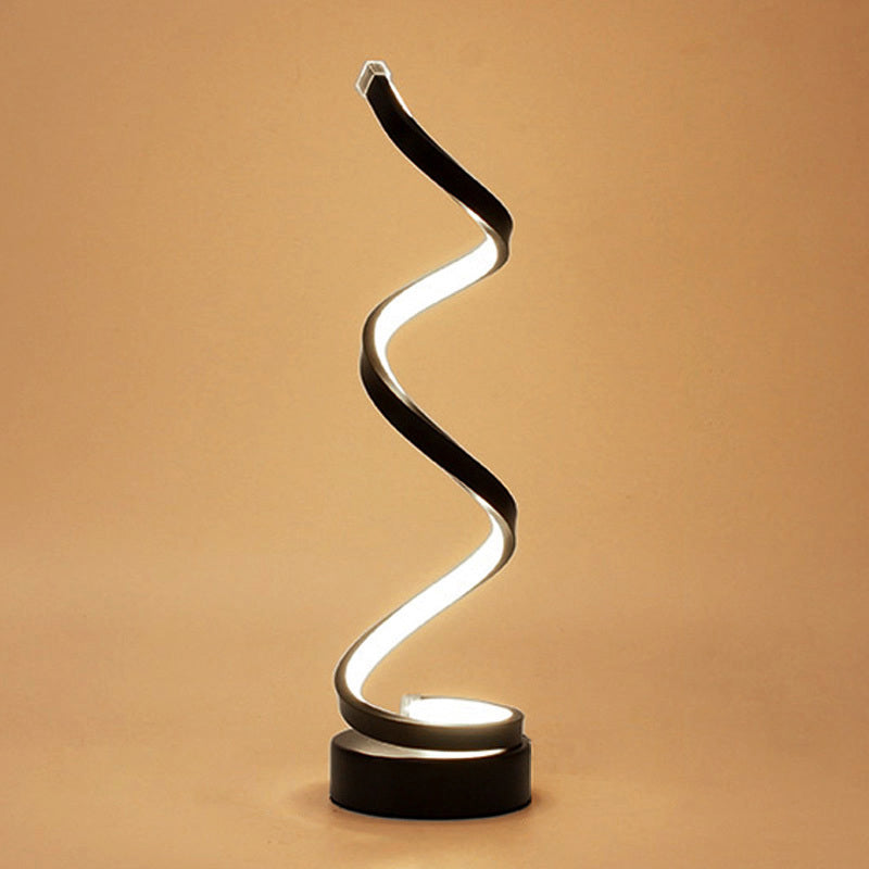 Spiral Ribbon Metal Table Lamp Simplicity Black/White/Gold LED Task Lighting with Circle Pedestal in Warm/White Light