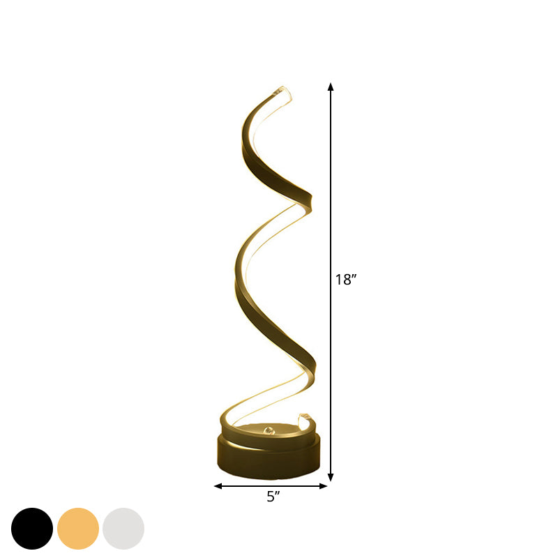 Spiral Ribbon Metal Table Lamp Simplicity Black/White/Gold LED Task Lighting with Circle Pedestal in Warm/White Light