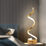 Spiral Ribbon Metal Table Lamp Simplicity Black/White/Gold LED Task Lighting with Circle Pedestal in Warm/White Light