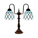 Dome Table Lamp Industrial Vintage Stained Glass 2 Lights Accent Table Lamp in Blue for Bedside