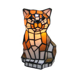 Brown Cat Shade Accent Lamp Tiffany Stained Glass 1 Light Colorful Table Lamp for Bedside
