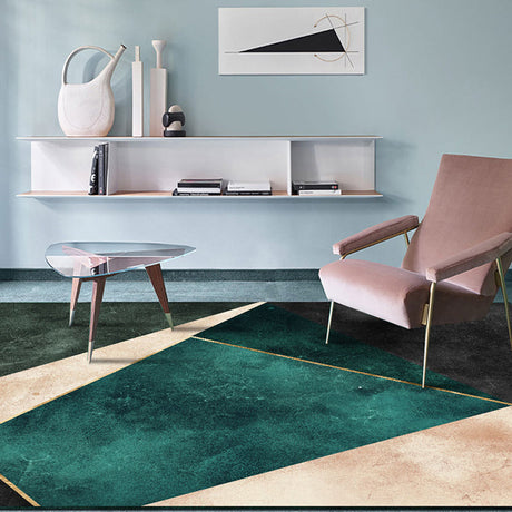 Nordic Parlor Rug Green Geometric Pattern Rug Polypropylene Washable Non-Slip Pet Friendly Carpet