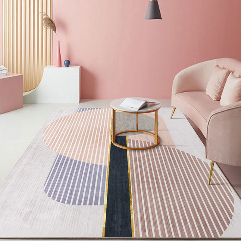 Pastel Color Scandinavian Rug Polypropylene Geometric Shapes and Lines Carpet Non-Slip Backing Rug for Home - Light Red - Clearhalo - 'Area Rug' - 'Rug' - 1898611