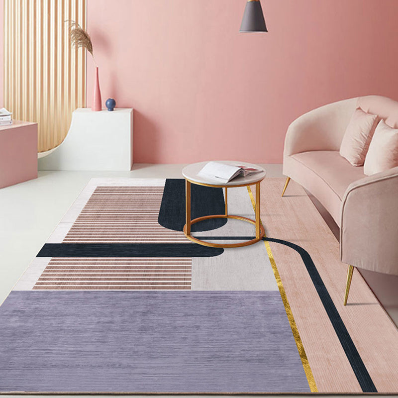Pastel Color Scandinavian Rug Polypropylene Geometric Shapes and Lines Carpet Non-Slip Backing Rug for Home - Pink - Clearhalo - 'Area Rug' - 'Rug' - 1898617