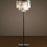 5-Bulb Standing Lamp Rustic 1/3-Layer Crystal Block Floor Light in Black for Living Room