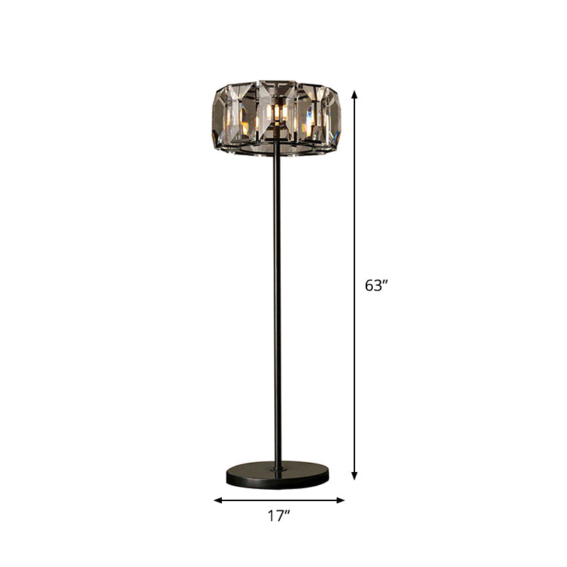 LED Round Standing Lamp Minimalist Black Faceted Crystal Floor Lighting for Living Room