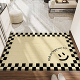 Feblilac Chinese Style Black Plaid and Smiley Face Polyester Door Mat