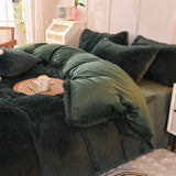 Solid Color Poly Mink Flannel Puffy Duvet Cover Bedding Set