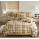 Autumn/Winter Green Orange Plaid bedding set Class A Washable Double Yarn Cotton/Linen Duvet Cover Four-Piece bedding Set