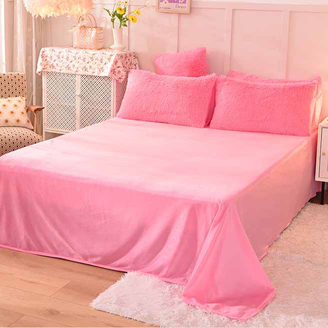 Solid Color Poly Mink Flannel Puffy Duvet Cover Bedding Set