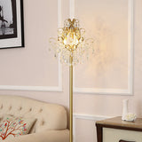Gold Spiral Arm Floor Lighting Classic Metal 3 Heads Living Room Standing Lamp with Faceted Crystal Droplet