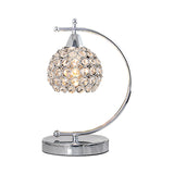 Nordic Domed Small Desk Lighting Single Bulb Crystal Embedded Table Lamp with Arched Arm in Silver