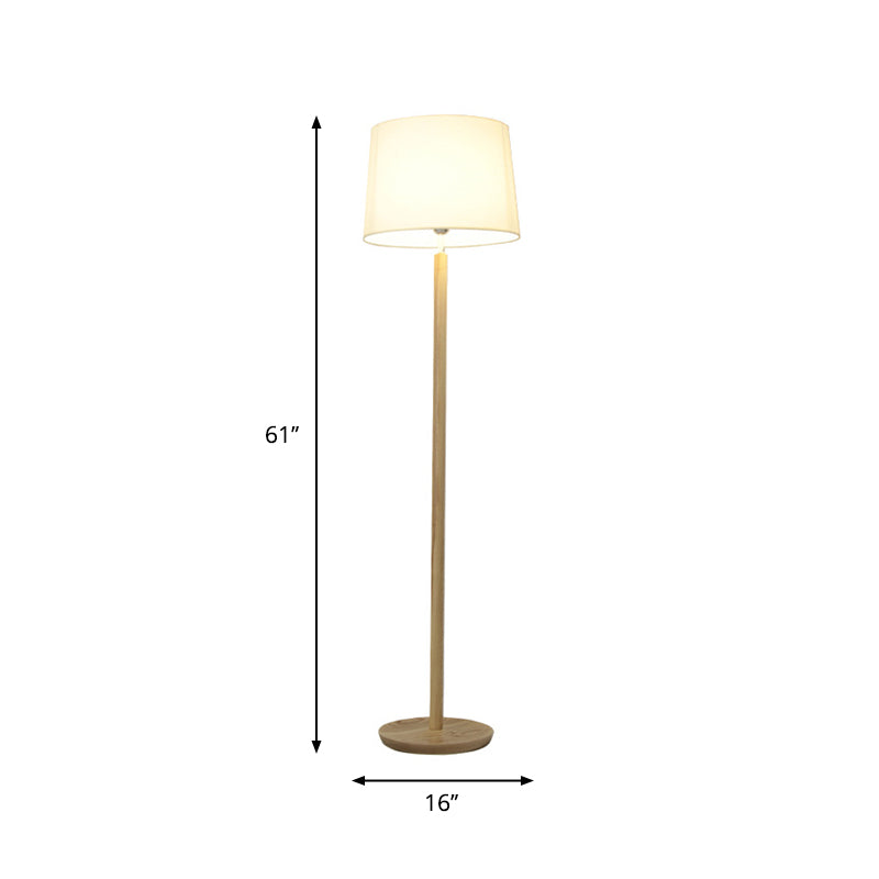 Simplicity Drum Floor Standing Lamp Fabric 1 Light Study Room Floor Light in Wood