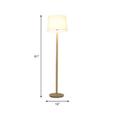 Simplicity Drum Floor Standing Lamp Fabric 1 Light Study Room Floor Light in Wood