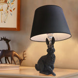 Resin Bunny Desk Light with Tapered Shade Study Room 1 Light Animal Desk Lamp in Black
