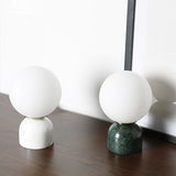 Simple Ball Night Stand Light Milky Glass 1 Head Bedside Table Lamp with Black/White/Green Marble Pedestal