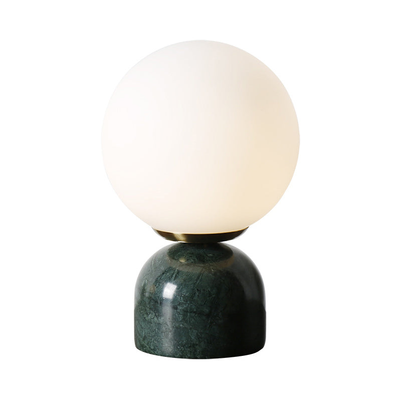 Simple Ball Night Stand Light Milky Glass 1 Head Bedside Table Lamp with Black/White/Green Marble Pedestal