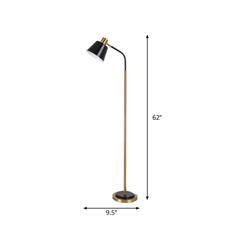 Conic Rotatable Reading Floor Light Nordic Metal 1 Bulb Living Room Floor Lamp in Black/White and Brass