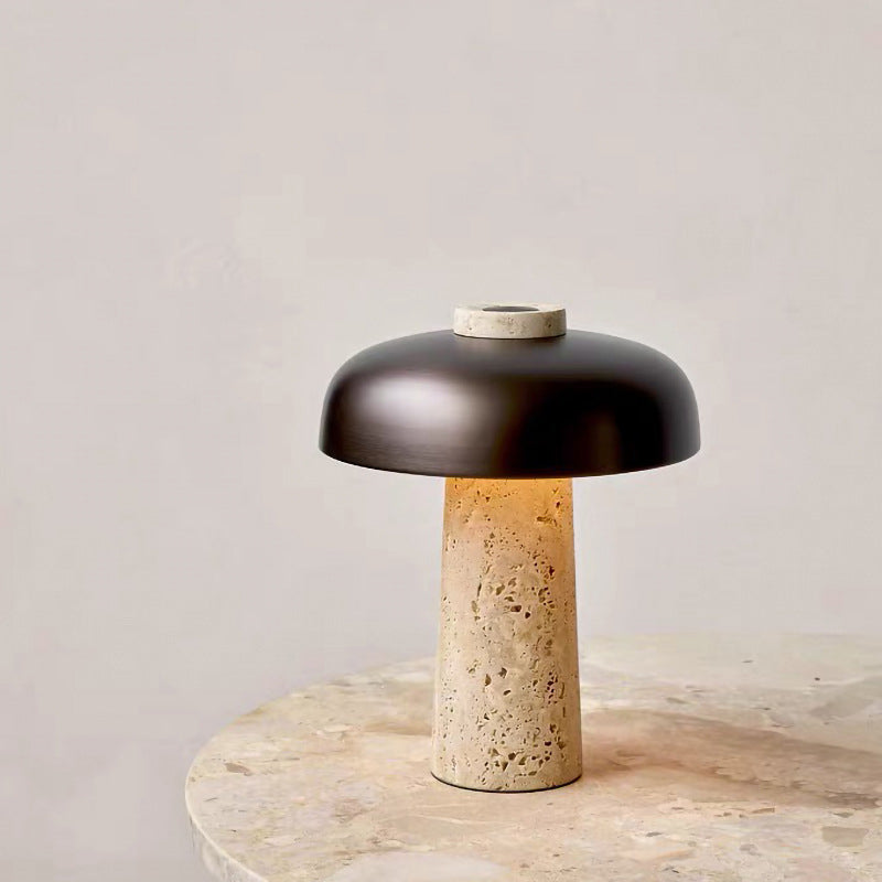 Minimalist Mushroom Shaped Nightstand Light Stone 1 Head Bedroom Table Lamp in Black and Beige