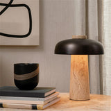 Minimalist Mushroom Shaped Nightstand Light Stone 1 Head Bedroom Table Lamp in Black and Beige