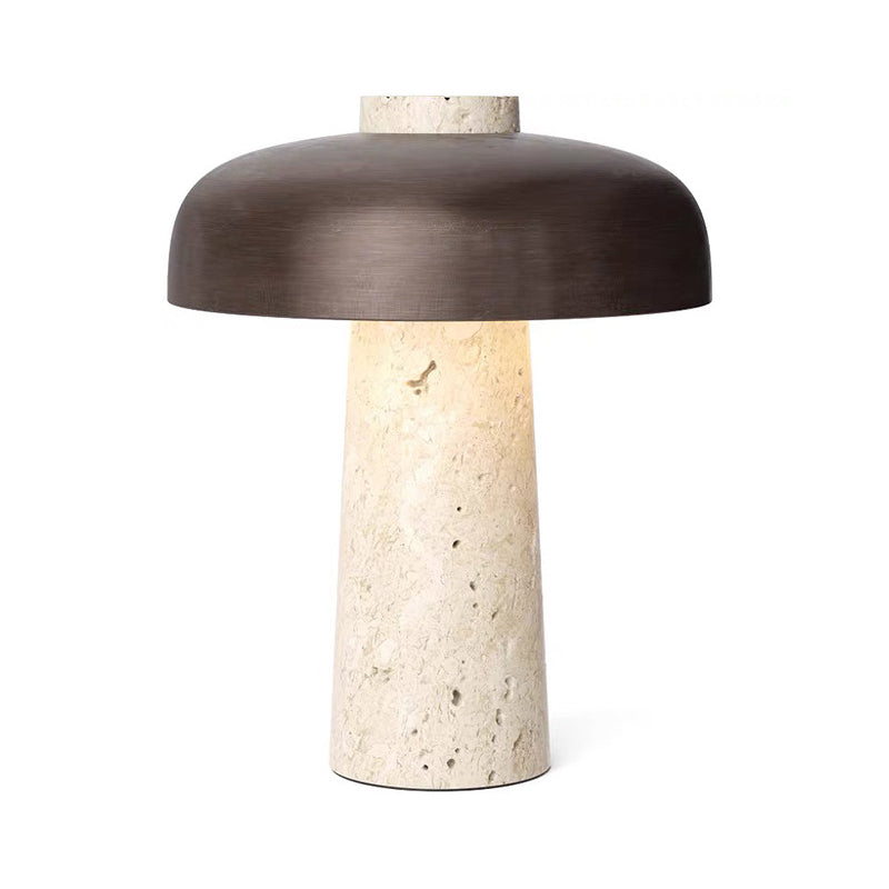 Minimalist Mushroom Shaped Nightstand Light Stone 1 Head Bedroom Table Lamp in Black and Beige