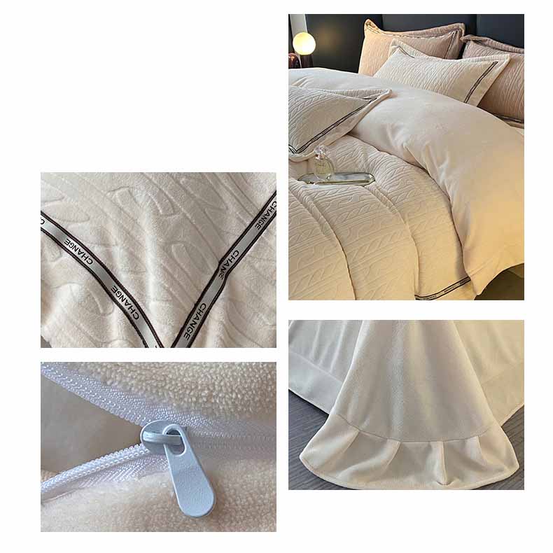 Poly Geometric Pattern Milk Cashmere Flannel Duvet Cover Bedding Set