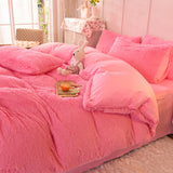 Solid Color Poly Mink Flannel Puffy Duvet Cover Bedding Set