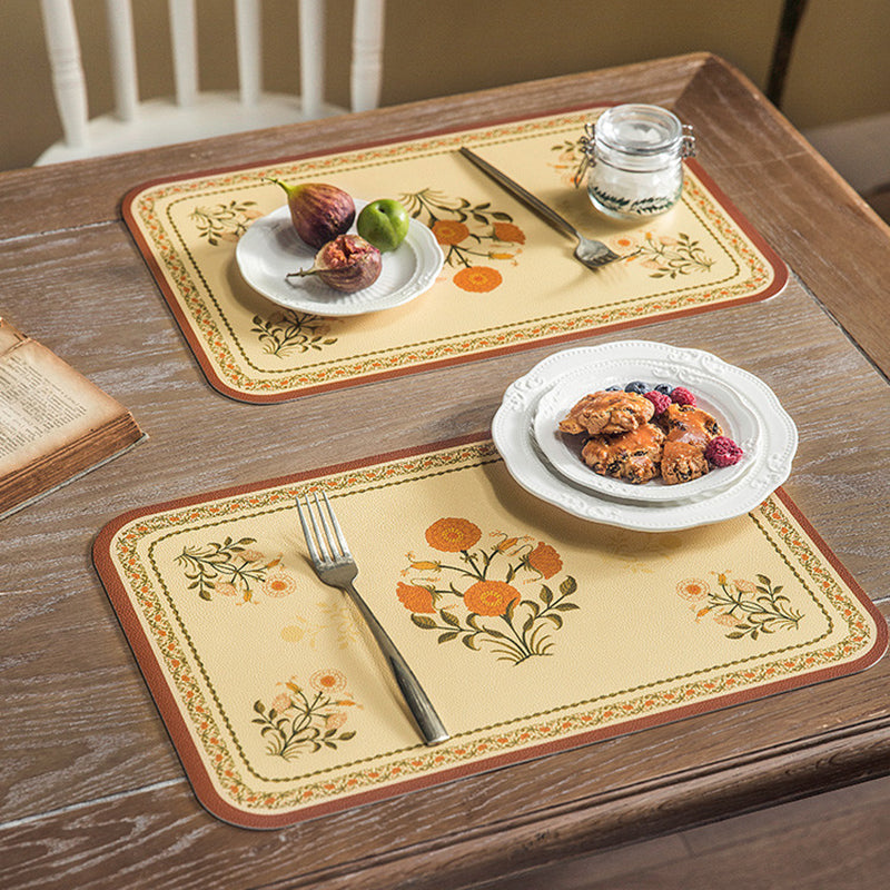 [Two] Osilvia American Orange Leather Placemat Waterproof Oil-proof Heat Insulation Pad Table Mat Western Placemat Cushion