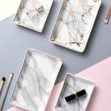 Nordic Style Marbling Rectangle Overglaze Color Ceramic Tray 5"x4" and 8"x5", Service Plate, Jewelry Tray, Decoration Tray