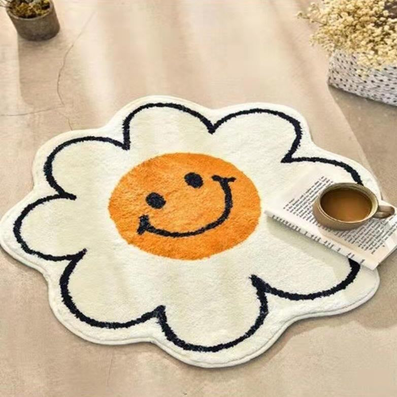 Feblilac Irregular White Sun Flower Bedroom Mat, Multiple Sized Bedroom Rug, Plush Water-Absorbent , Anti Slip Toilet Mat,  Art Bathroom Mats, Best Bath Rugs