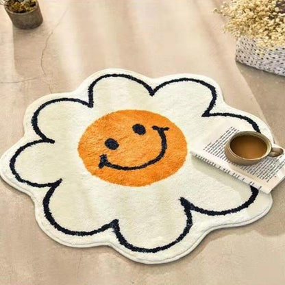 Feblilac Irregular White Sun Flower Bedroom Mat, Multiple Sized Bedroom Rug, Plush Water-Absorbent , Anti Slip Toilet Mat,  Art Bathroom Mats, Best Bath Rugs
