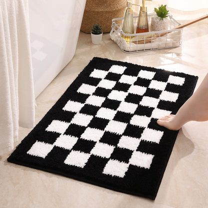 Feblilac Smog Blue and White Checkerboard Ultra Soft Bathroom Rug, Multiple Sized Bathroom Rug, Simple Soft Plush Water-Absorbent Mat, Machine Washable, Anti Slip Toilet Mat, Black and White Thick Bathroom Carpet, Art Bathroom Mats, Best Bath Rugs