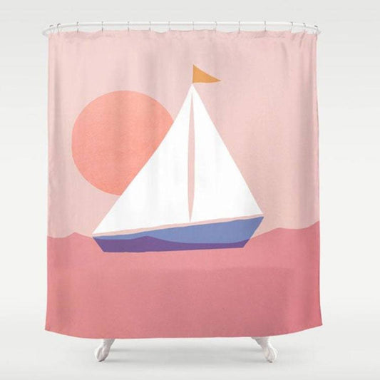 Pink Ocean and Big Boat Shower Curtain