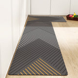 Feblilac Grey Lines Geometric Pattern PVC Leather Kitchen Mat