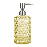 Yellow Glass Soap Dispenser, Honeycomb-Shape Pump Bottle, 360ml/12.3 oz