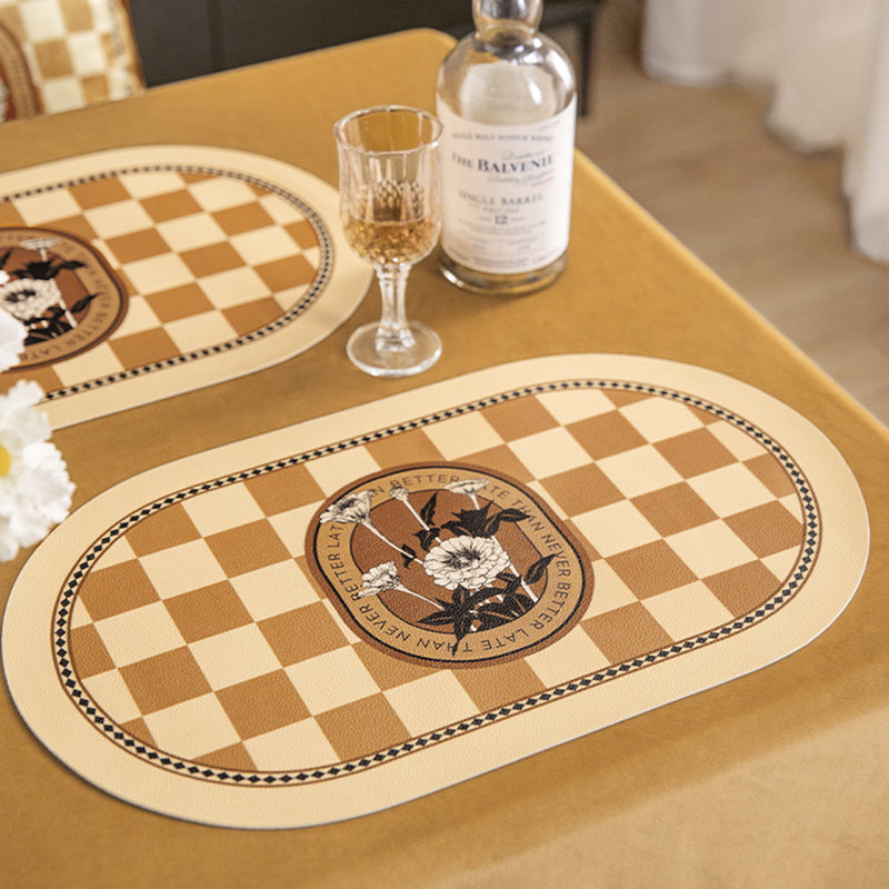 [Two] Rolla Holiday Leather Dining Table Mats Waterproof, Oil-proof, Wash-Free Insulation Mats Checkerboard Western Dining Mats