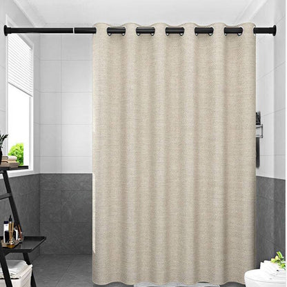 Thick Beige Linen Fabric Shower Curtain