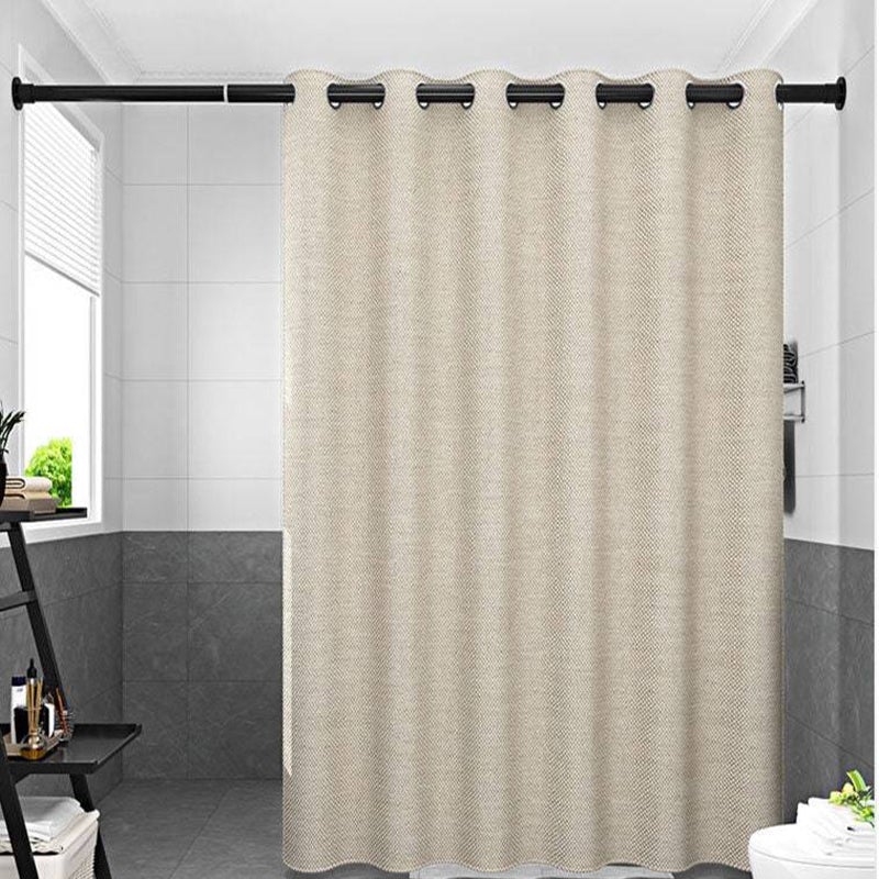 Thick Beige Linen Fabric Shower Curtain