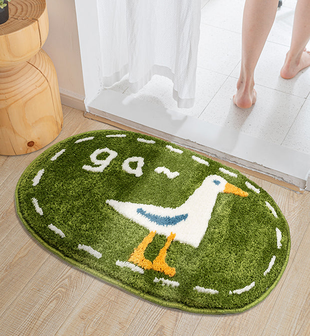 Cute Little Duck Bath Mat, Green Bathroom Rug, Water-Absorbent Mat for Bath Shower, Cute Bedroom Mat