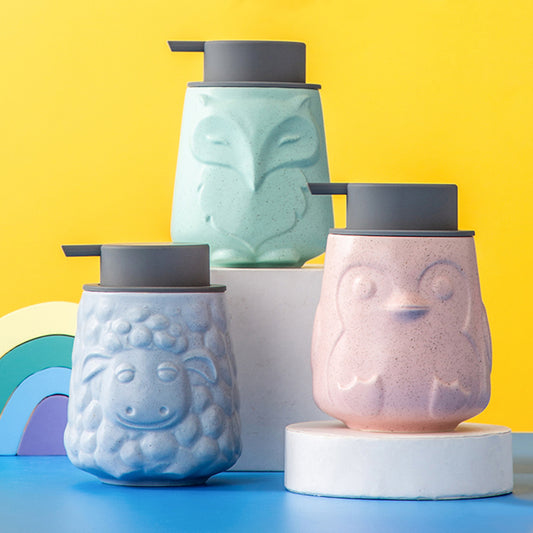 Ceramic Soap Dispenser, Liquid Bathroom Bottle, Cute Animal Design, Refillable Reusable Lotion Pump for Bathroom Kitchen, 350ml/11.83oz