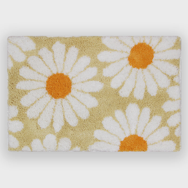 Feblilac Cute Daisy Bath Mat, Grey Floral Bathroom Rug