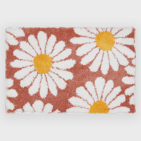 Feblilac Cute Daisy Bath Mat, Grey Floral Bathroom Rug