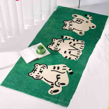 Three Cute Little Tiger Green Bedroom Mat