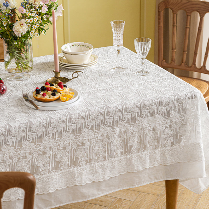 Pearl French light luxury pastoral white lace tablecloth ins wind round table cover cloth high-quality Nordic coffee table tablecloth