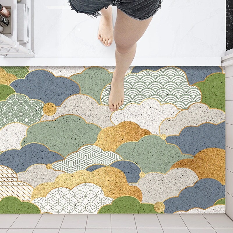 Yellow and Green Cloud Pattern PVC Entrance Mat