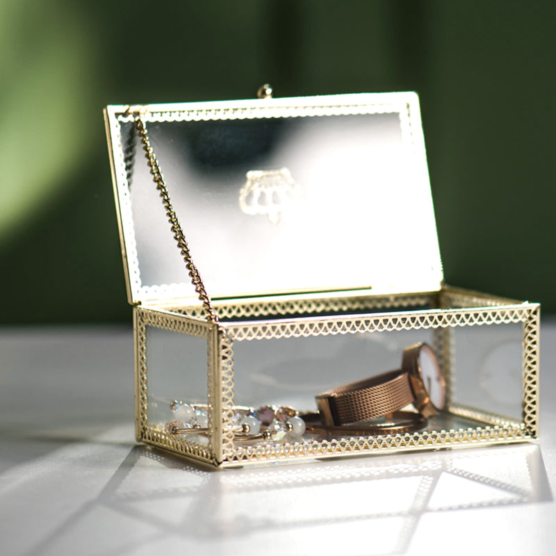 Nordic style light luxury copper bar glass crown jewelry box jewelry ring storage box cosmetic box ornaments