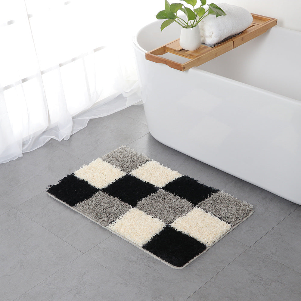 Feblilac Brown and White Checkerboard Pattern Ultra Soft Bathroom Rug, Multiple Sized Bathroom Rug, Plush Water-Absorbent , Multiple Sized Anti Slip Toilet Mat, Black and White Thick Bathroom Carpet, Art Bathroom Mats, Best Bath Rugs, Hot Shower Mat