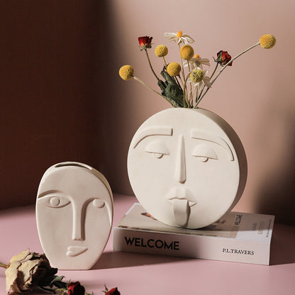 Ceramic Face Vase, Creative Nordic Design White Vase, Cute Pottery Home Decor