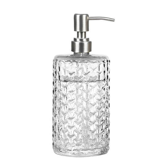 Clear Glass Soap Dispenser, Arrow Design Pump Bottle, 400ml/14 oz