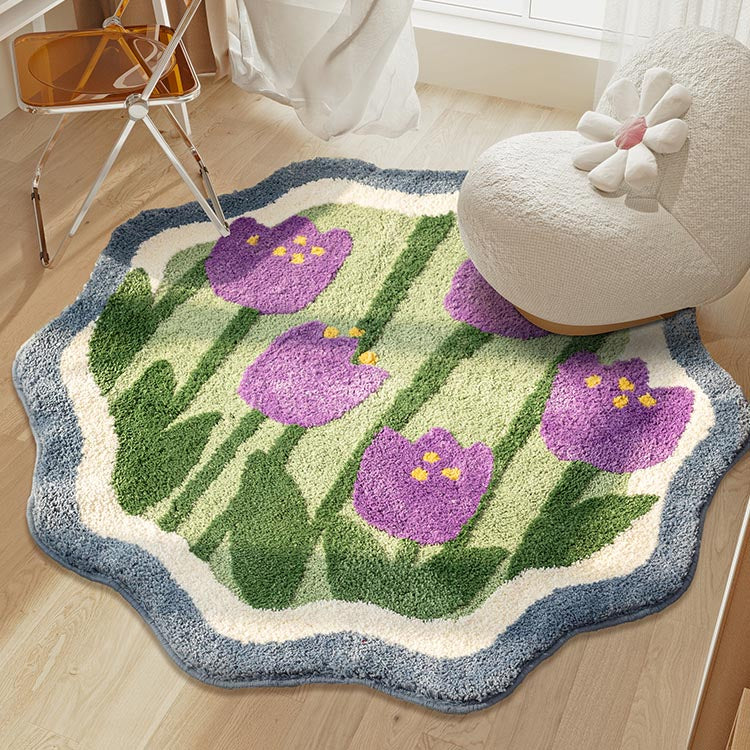 Feblilac Purple Tulip Garden Bedroom Mat, Multiple Sized Floral Non Slip Bathmat, Floral Bathroom Rugs, Green Anti Slip Toilet Mat, Soft Thick Bathroom Carpet, Art Bathroom Mats, Best Bath Rugs, Hot Shower Mat Non Slip, Toilet Rug